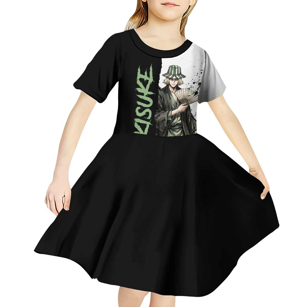 Personalized Kisuke Urahara Kid Short Sleeve Dress Ink Splash Anime Brush Style