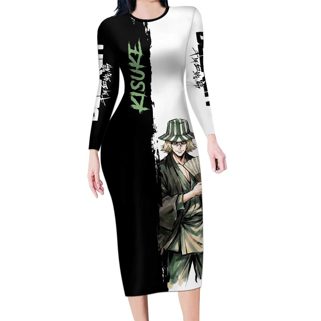 Personalized Kisuke Urahara Long Sleeve Bodycon Dress Ink Splash Anime Brush Style