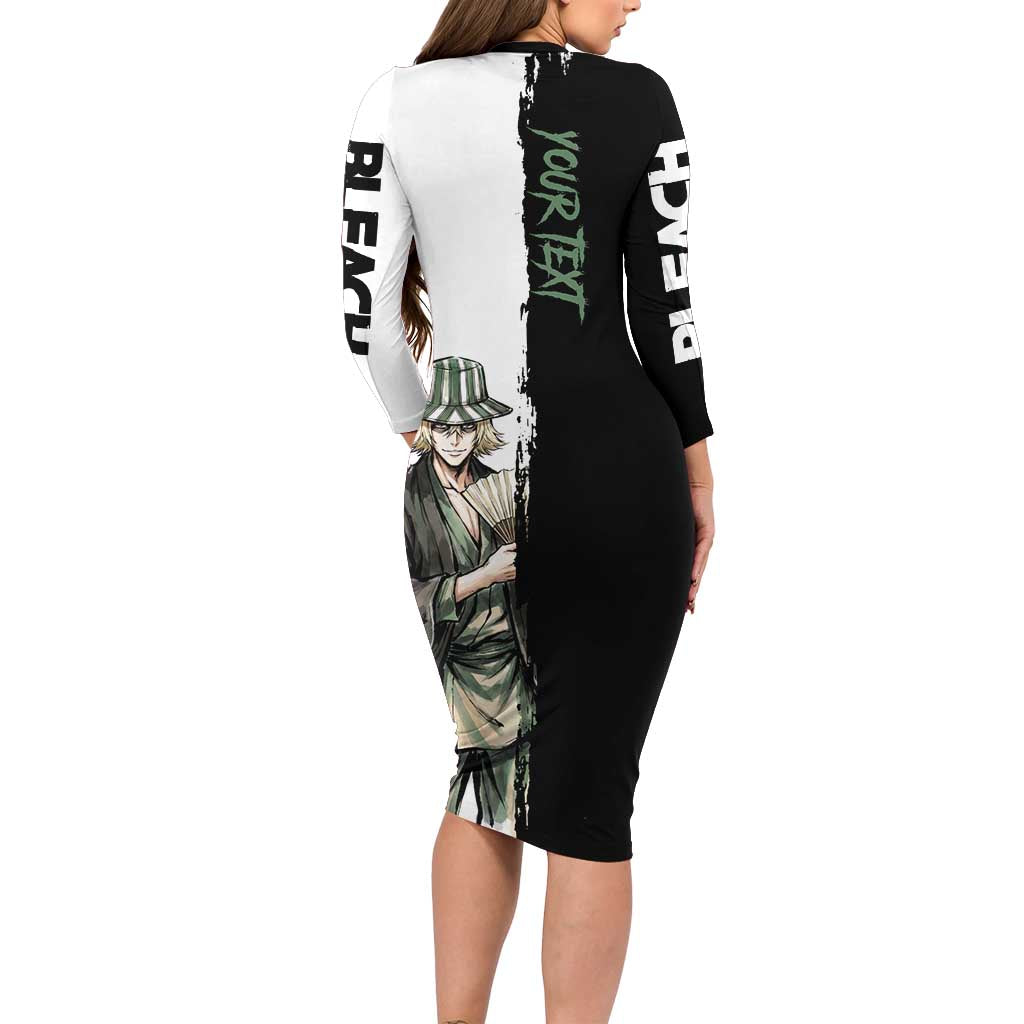 Personalized Kisuke Urahara Long Sleeve Bodycon Dress Ink Splash Anime Brush Style