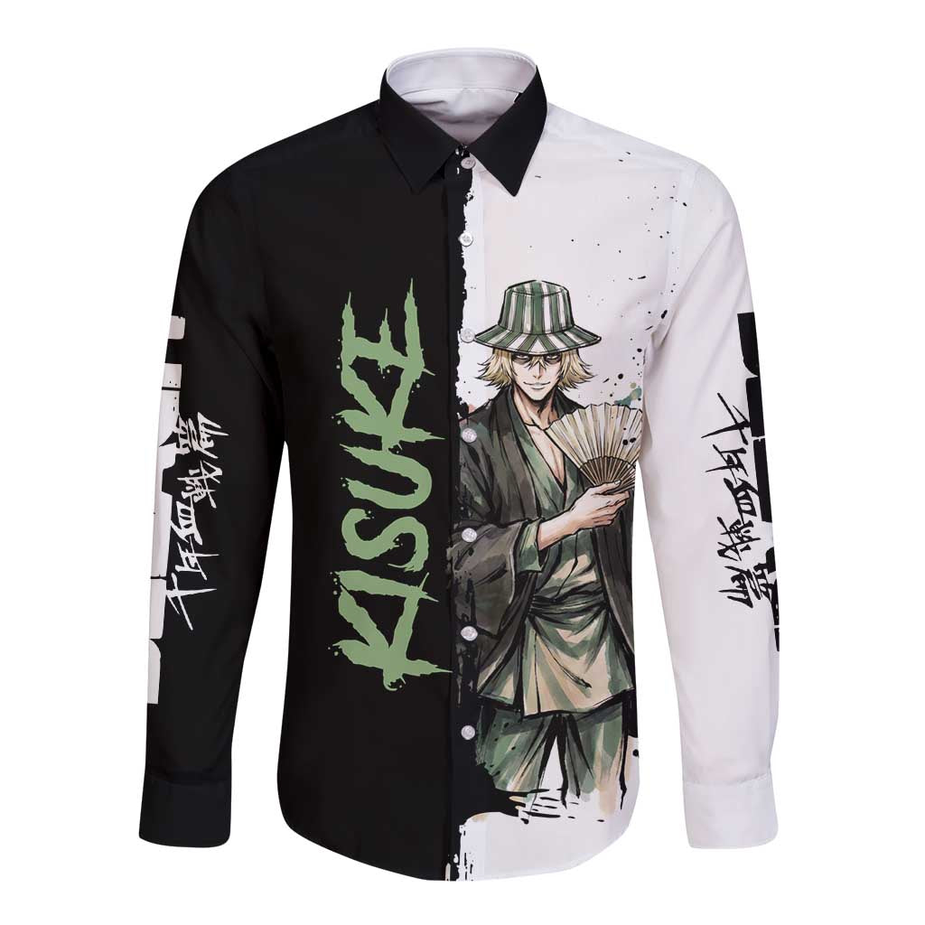 Personalized Kisuke Urahara Long Sleeve Button Shirt Ink Splash Anime Brush Style