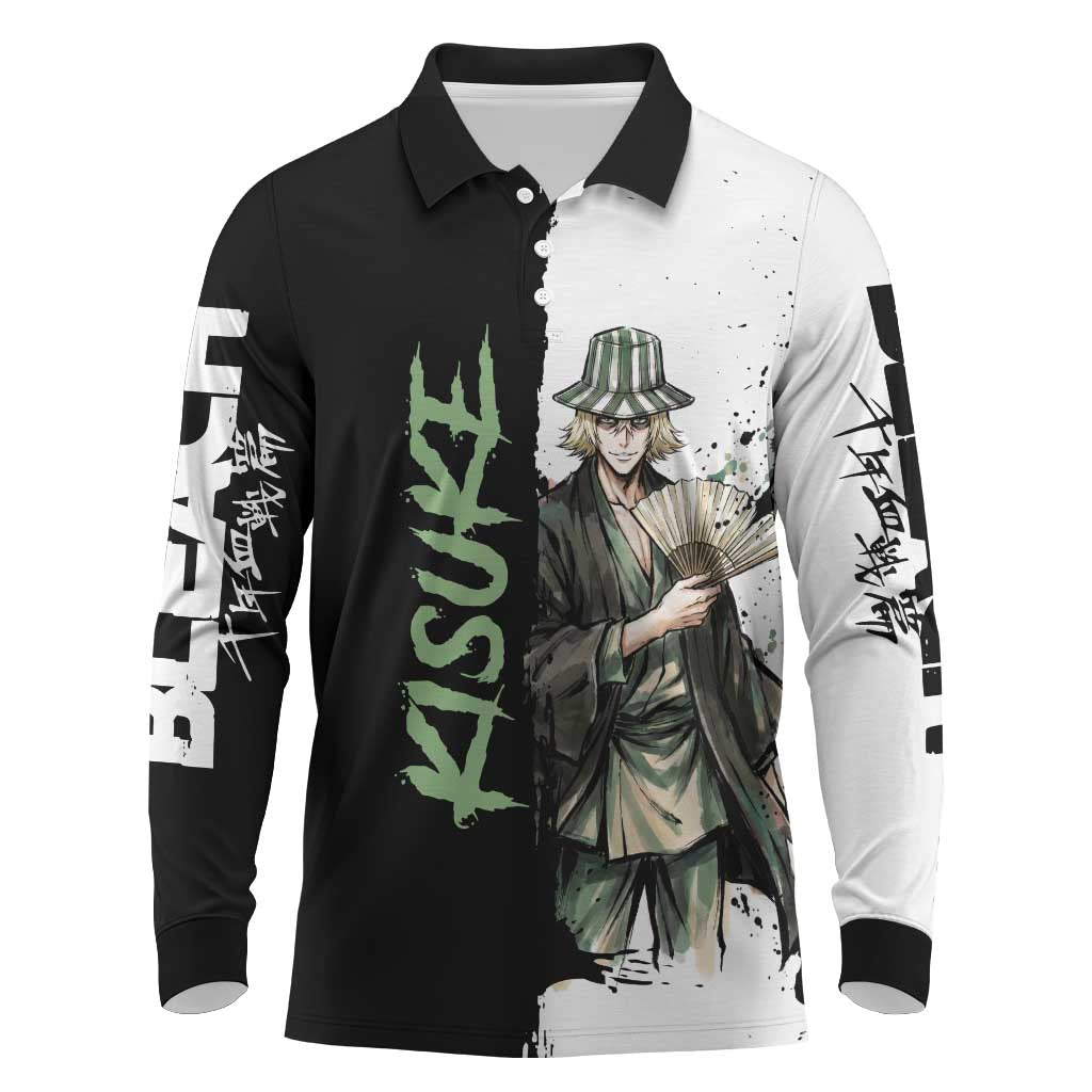 Personalized Kisuke Urahara Long Sleeve Polo Shirt Ink Splash Anime Brush Style