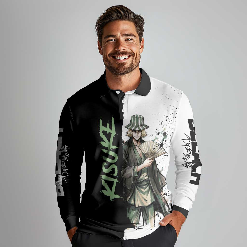 Personalized Kisuke Urahara Long Sleeve Polo Shirt Ink Splash Anime Brush Style