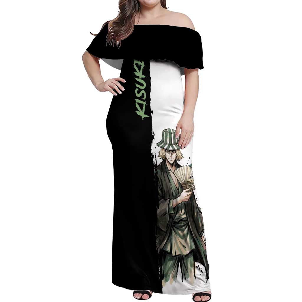 Personalized Kisuke Urahara Off Shoulder Maxi Dress Ink Splash Anime Brush Style