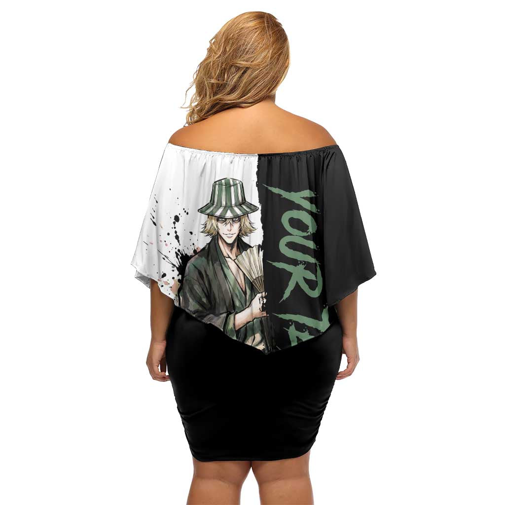 Personalized Kisuke Urahara Off Shoulder Short Dress Ink Splash Anime Brush Style