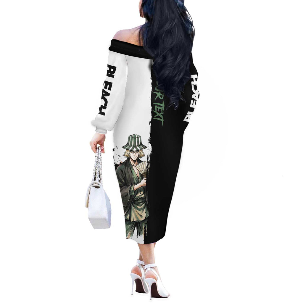 Personalized Kisuke Urahara Off The Shoulder Long Sleeve Dress Ink Splash Anime Brush Style