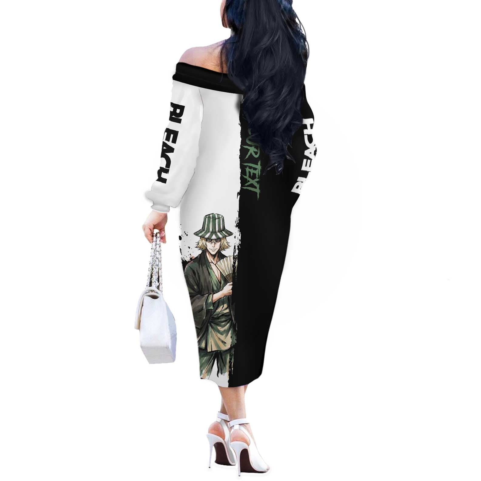 Personalized Kisuke Urahara Off The Shoulder Long Sleeve Dress Ink Splash Anime Brush Style