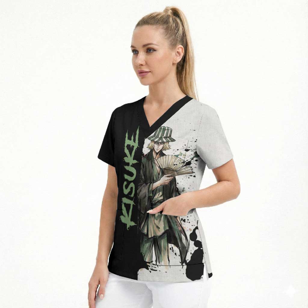 Personalized Kisuke Urahara Scrub Top Ink Splash Anime Brush Style