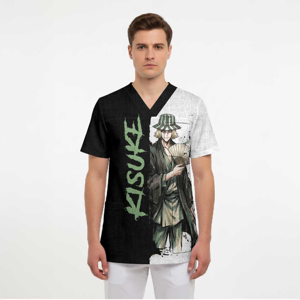 Personalized Kisuke Urahara Scrub Top Ink Splash Anime Brush Style