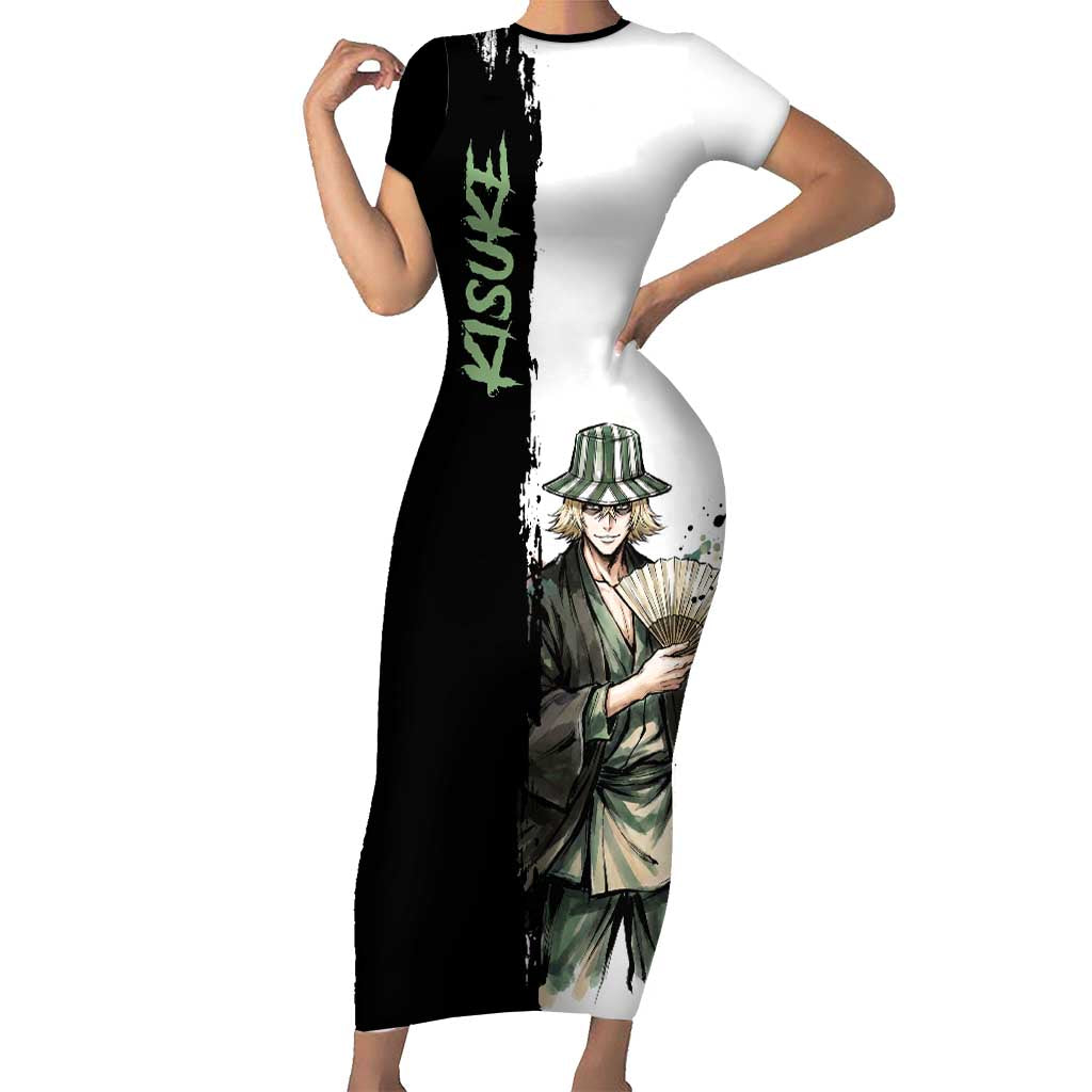 Personalized Kisuke Urahara Short Sleeve Bodycon Dress Ink Splash Anime Brush Style