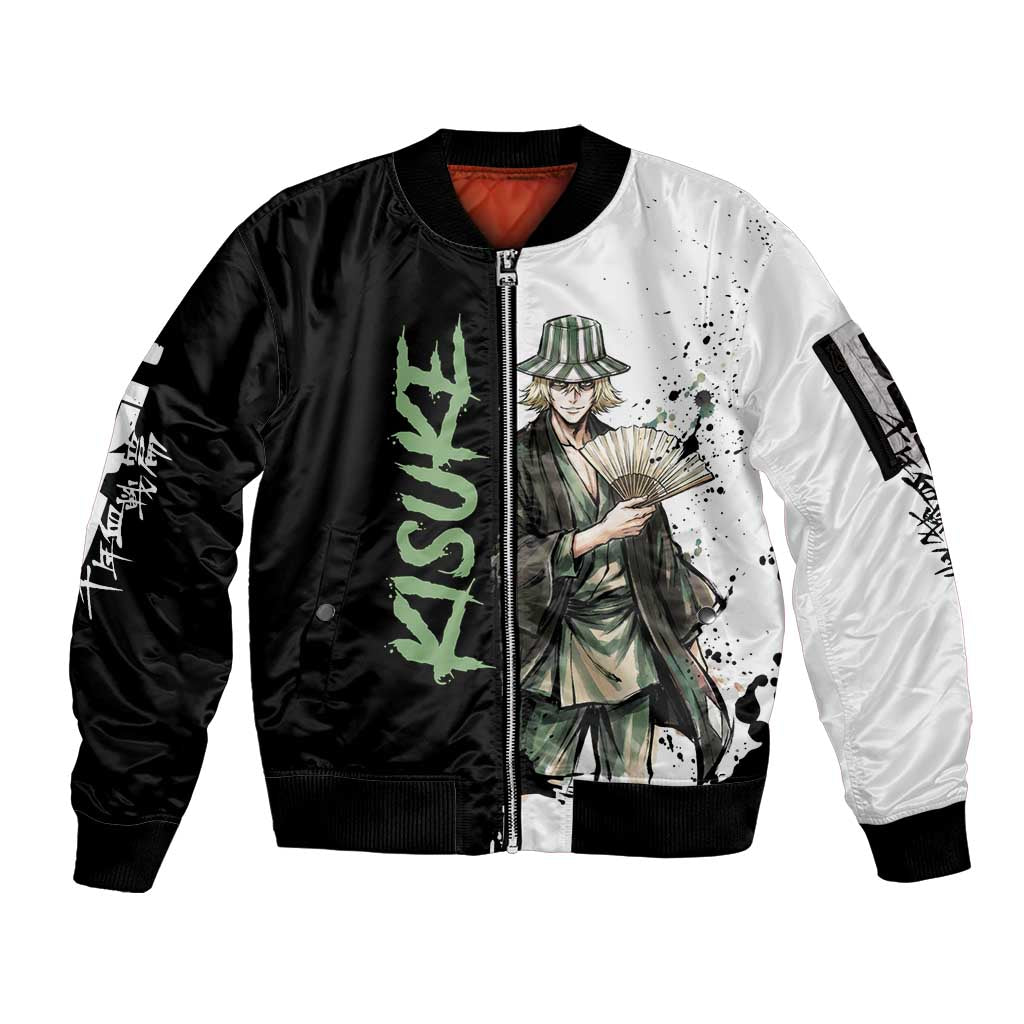 Personalized Kisuke Urahara Sleeve Zip Bomber Jacket Ink Splash Anime Brush Style