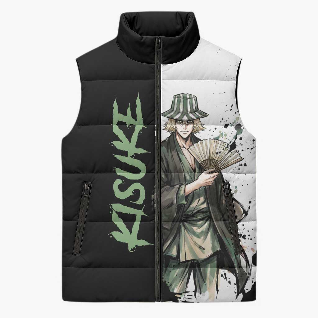 Personalized Kisuke Urahara Sleeveless Puffer Jacket Ink Splash Anime Brush Style