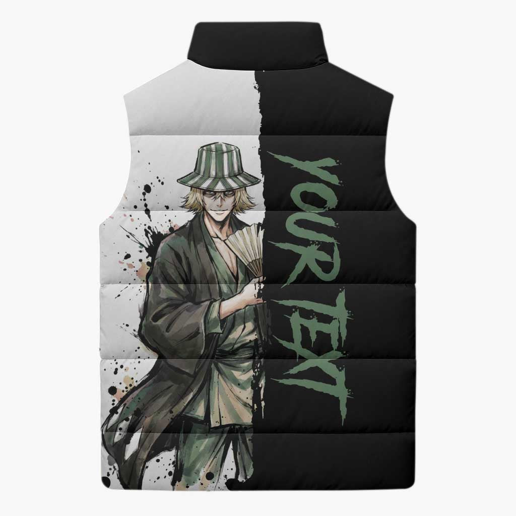 Personalized Kisuke Urahara Sleeveless Puffer Jacket Ink Splash Anime Brush Style
