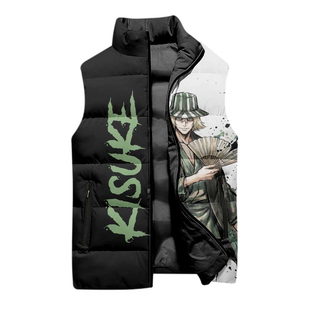 Personalized Kisuke Urahara Sleeveless Puffer Jacket Ink Splash Anime Brush Style