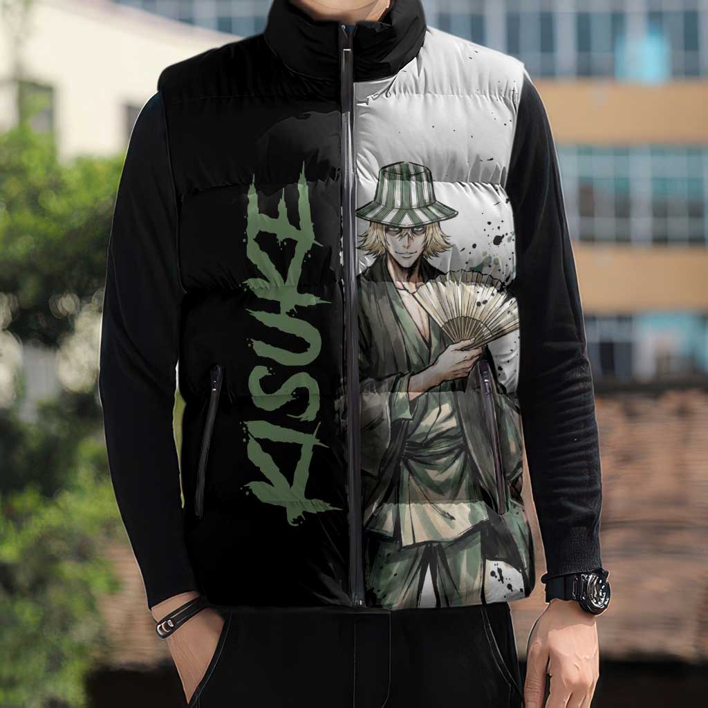 Personalized Kisuke Urahara Sleeveless Puffer Jacket Ink Splash Anime Brush Style