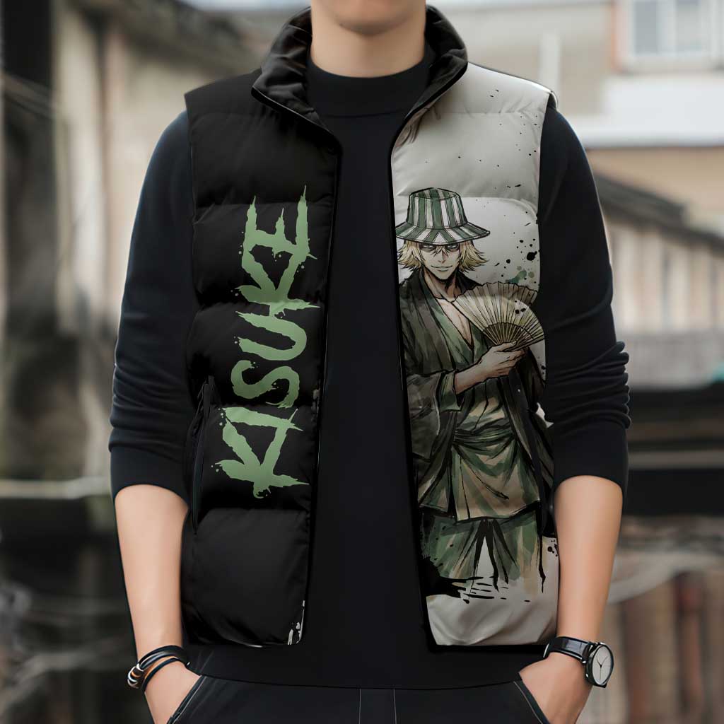 Personalized Kisuke Urahara Sleeveless Puffer Jacket Ink Splash Anime Brush Style