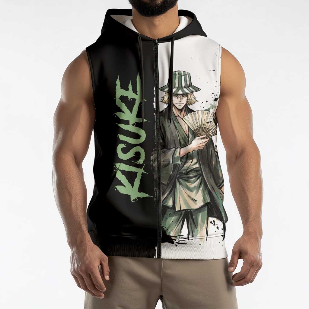 Personalized Kisuke Urahara Sleeveless Zip Hoodie Ink Splash Anime Brush Style
