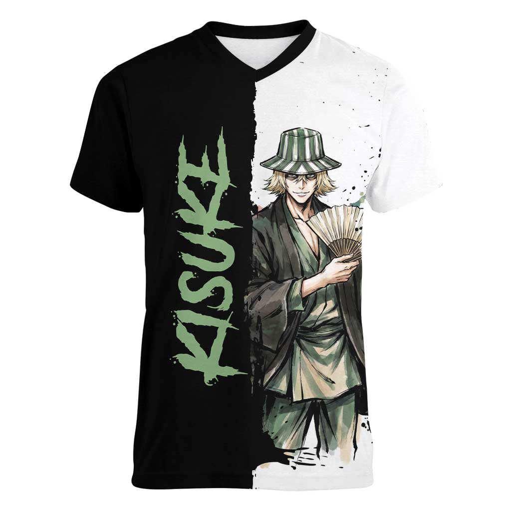 Personalized Kisuke Urahara Women V-Neck T-Shirt Ink Splash Anime Brush Style