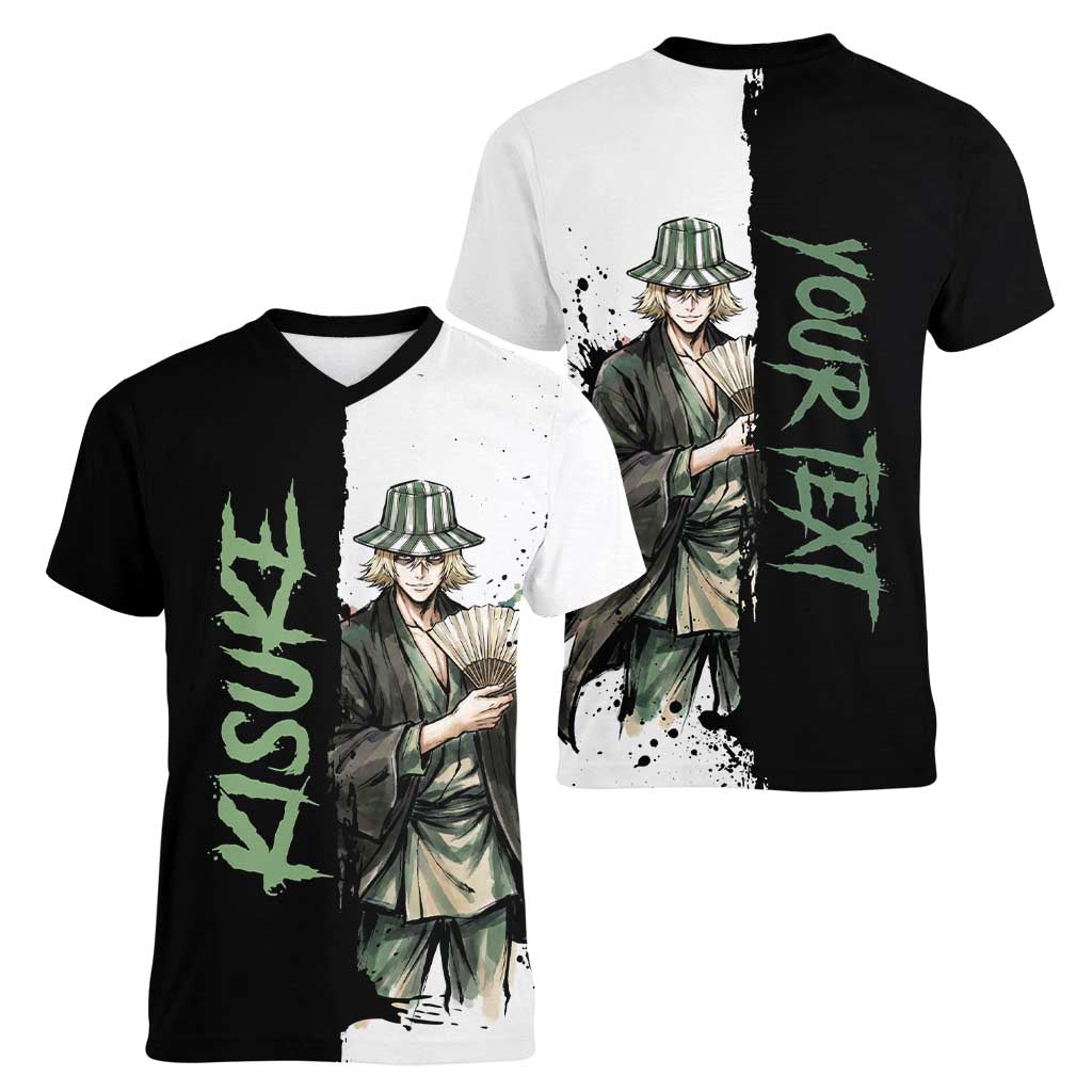 Personalized Kisuke Urahara Women V-Neck T-Shirt Ink Splash Anime Brush Style