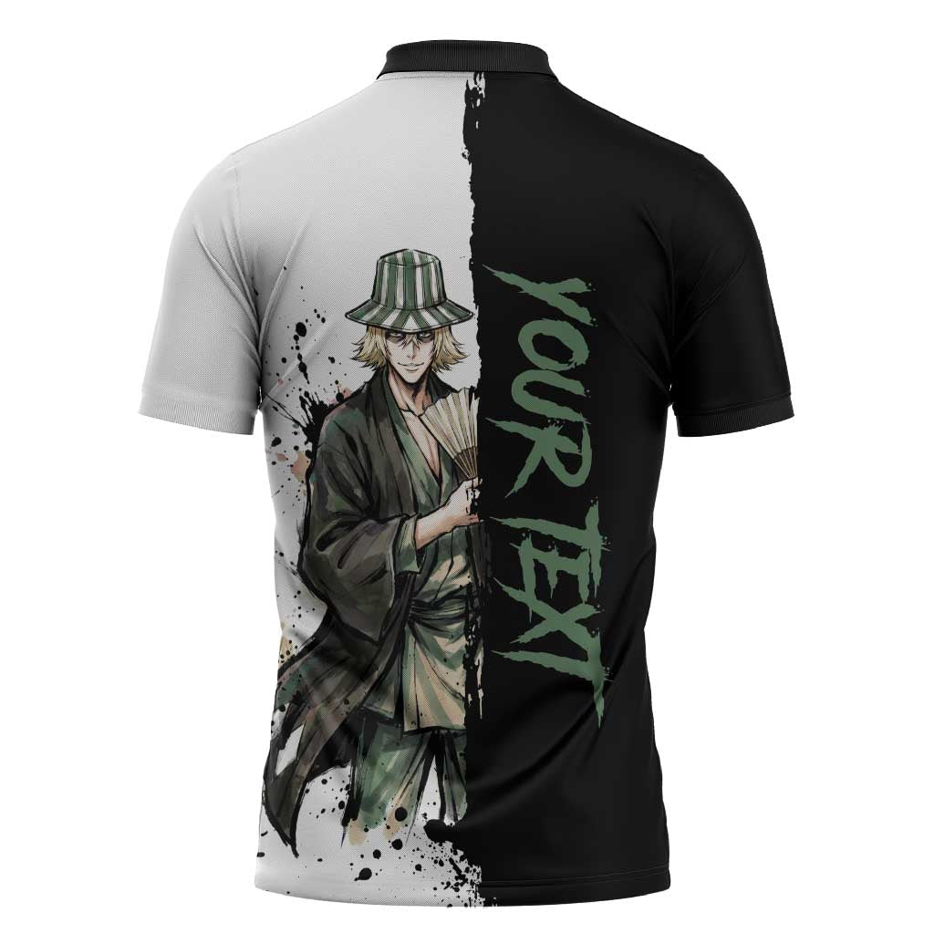 Personalized Kisuke Urahara Zipper Polo Shirt Ink Splash Anime Brush Style