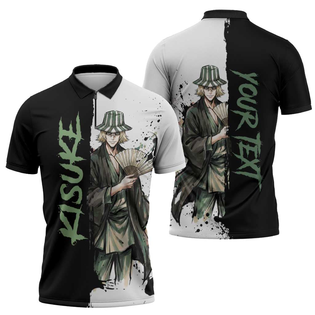 Personalized Kisuke Urahara Zipper Polo Shirt Ink Splash Anime Brush Style