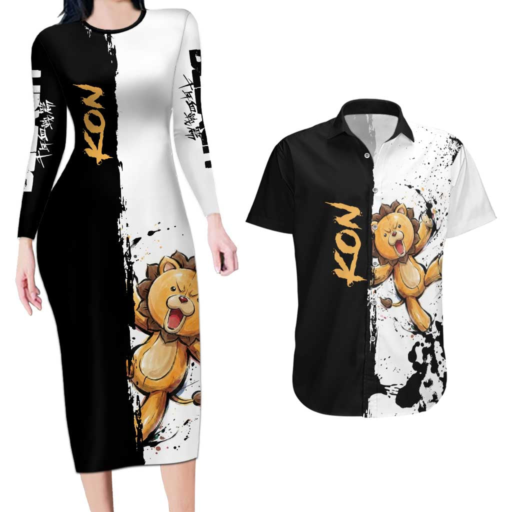 Personalized Kon Couples Matching Long Sleeve Bodycon Dress and Hawaiian Shirt Ink Splash Anime Brush Style