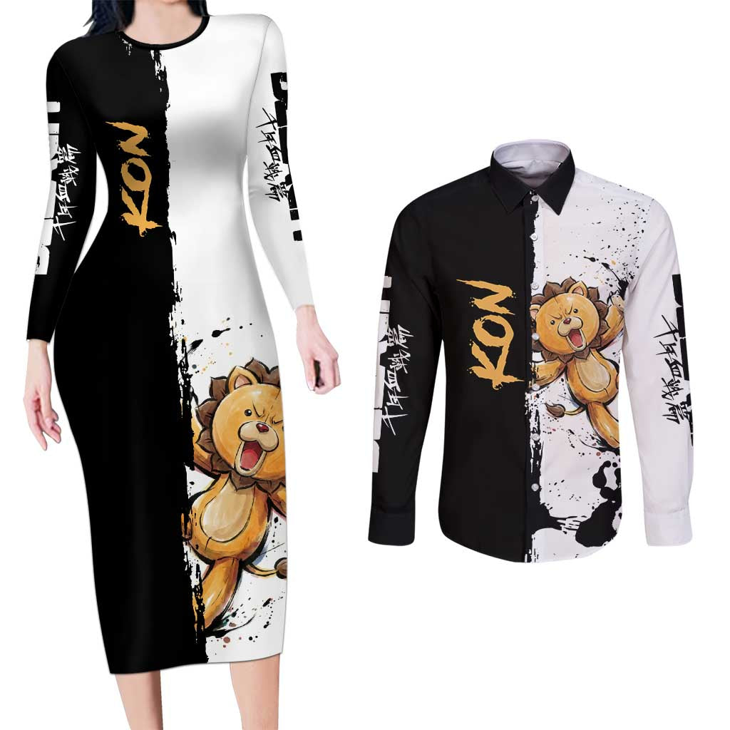 Personalized Kon Couples Matching Long Sleeve Bodycon Dress and Long Sleeve Button Shirt Ink Splash Anime Brush Style
