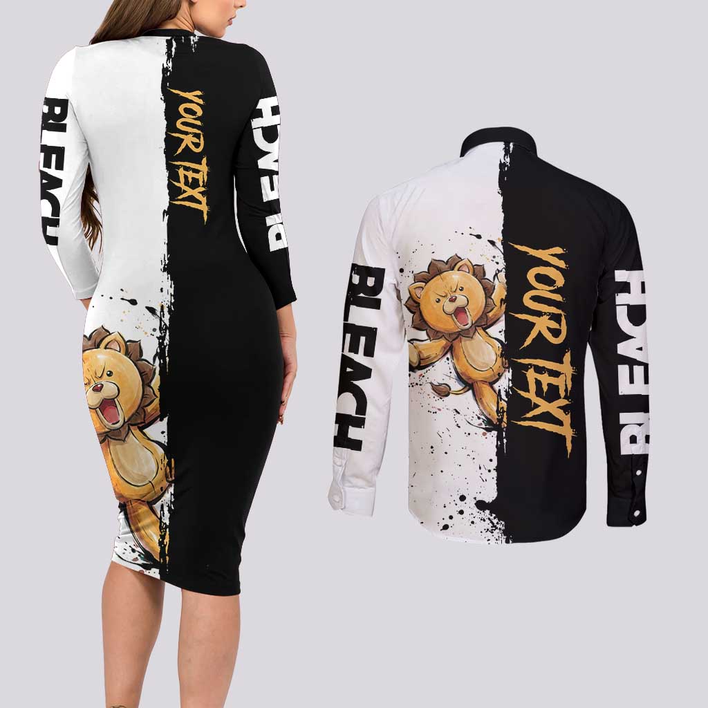 Personalized Kon Couples Matching Long Sleeve Bodycon Dress and Long Sleeve Button Shirt Ink Splash Anime Brush Style