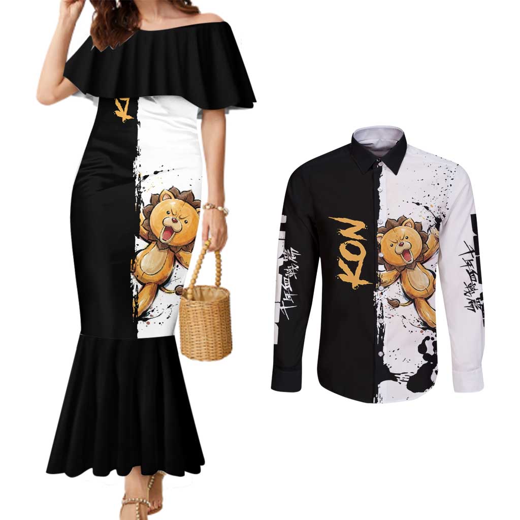 Personalized Kon Couples Matching Mermaid Dress and Long Sleeve Button Shirt Ink Splash Anime Brush Style
