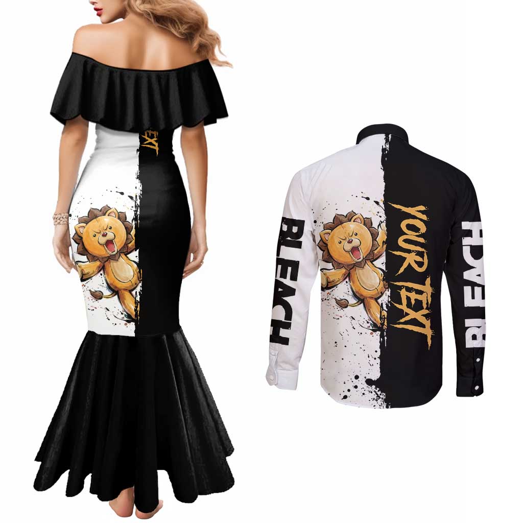 Personalized Kon Couples Matching Mermaid Dress and Long Sleeve Button Shirt Ink Splash Anime Brush Style