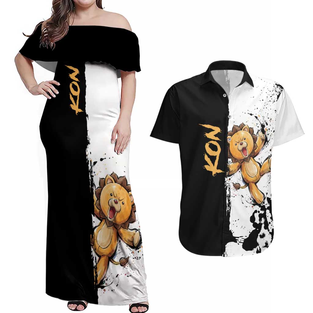 Personalized Kon Couples Matching Off Shoulder Maxi Dress and Hawaiian Shirt Ink Splash Anime Brush Style