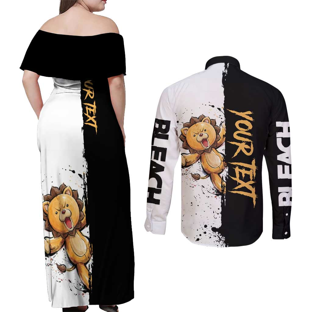 Personalized Kon Couples Matching Off Shoulder Maxi Dress and Long Sleeve Button Shirt Ink Splash Anime Brush Style