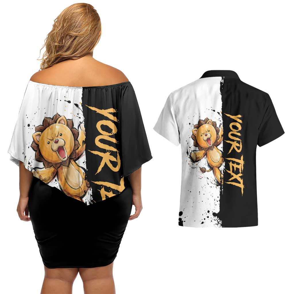 Personalized Kon Couples Matching Off Shoulder Short Dress and Hawaiian Shirt Ink Splash Anime Brush Style