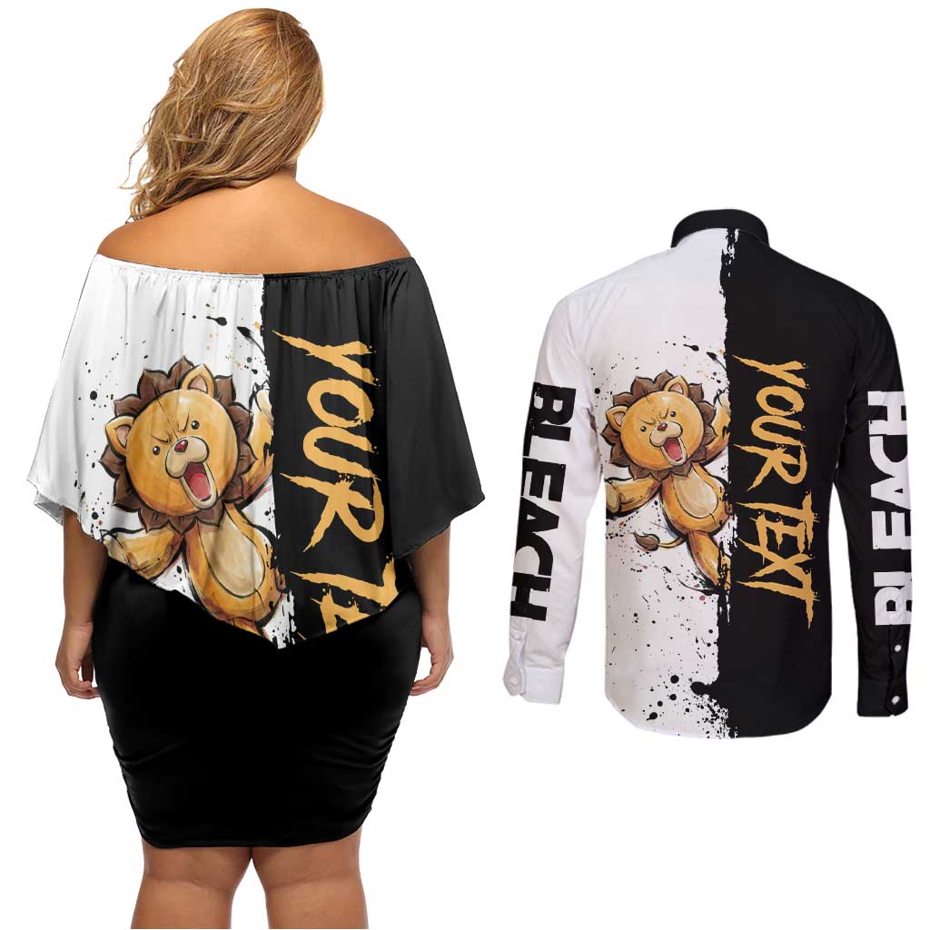 Personalized Kon Couples Matching Off Shoulder Short Dress and Long Sleeve Button Shirt Ink Splash Anime Brush Style