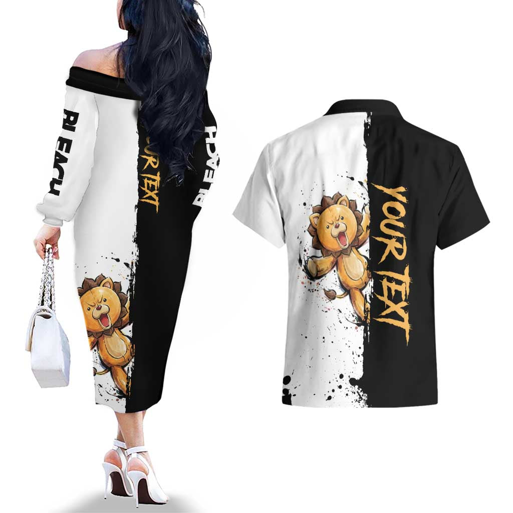 Personalized Kon Couples Matching Off The Shoulder Long Sleeve Dress and Hawaiian Shirt Ink Splash Anime Brush Style