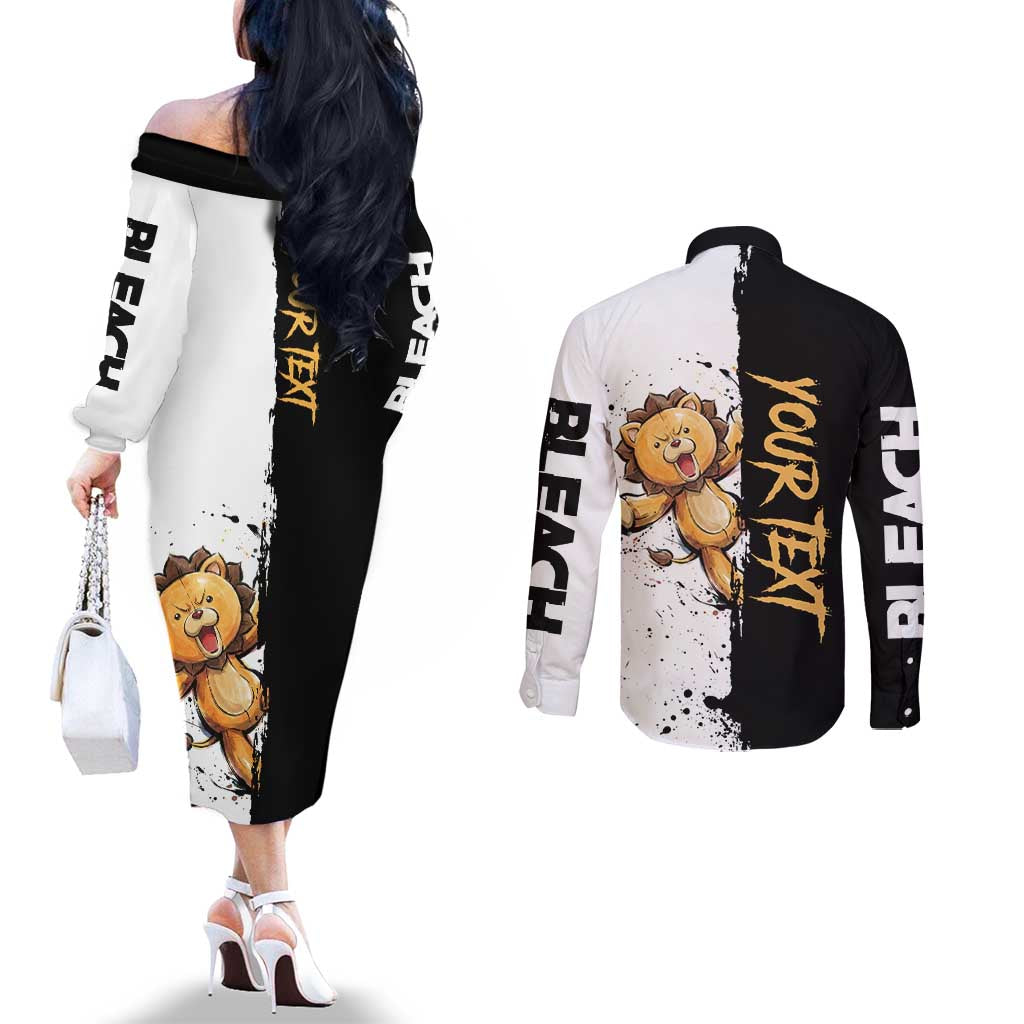 Personalized Kon Couples Matching Off The Shoulder Long Sleeve Dress and Long Sleeve Button Shirt Ink Splash Anime Brush Style
