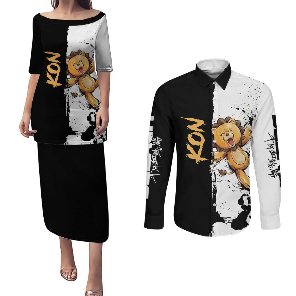 Personalized Kon Couples Matching Puletasi and Long Sleeve Button Shirt Ink Splash Anime Brush Style