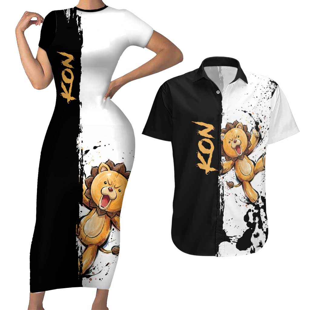Personalized Kon Couples Matching Short Sleeve Bodycon Dress and Hawaiian Shirt Ink Splash Anime Brush Style