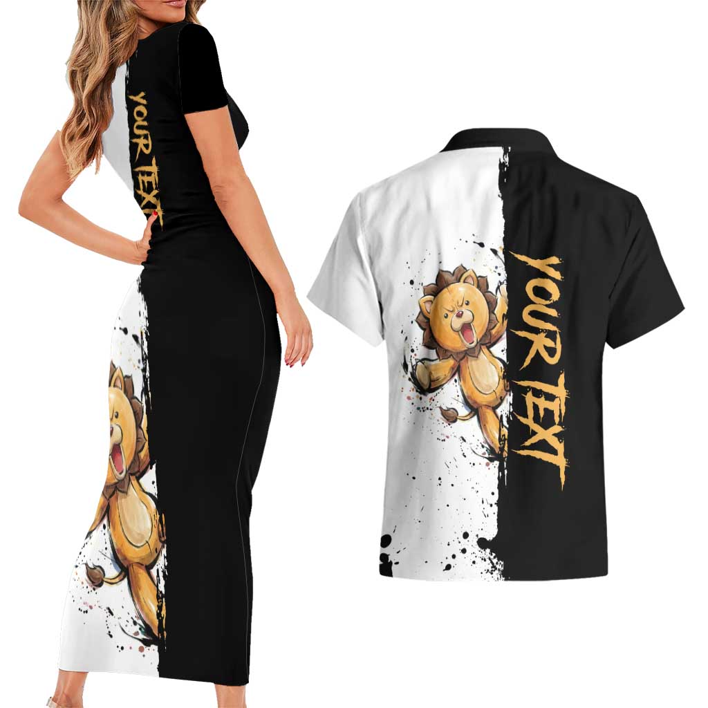 Personalized Kon Couples Matching Short Sleeve Bodycon Dress and Hawaiian Shirt Ink Splash Anime Brush Style