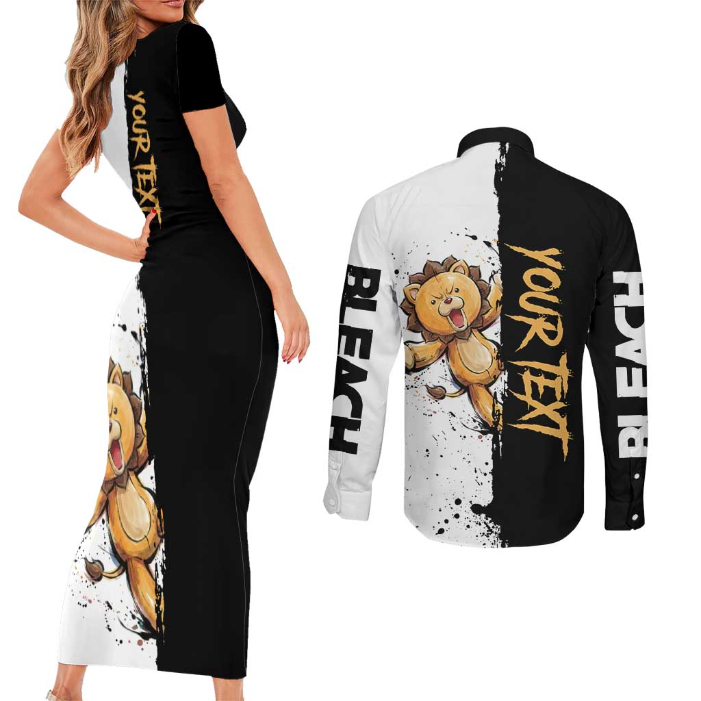 Personalized Kon Couples Matching Short Sleeve Bodycon Dress and Long Sleeve Button Shirt Ink Splash Anime Brush Style