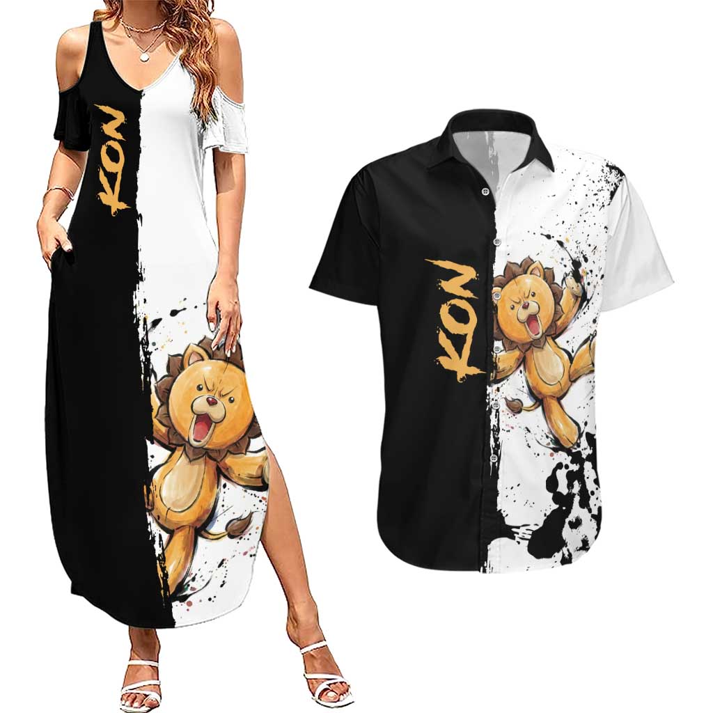Personalized Kon Couples Matching Summer Maxi Dress and Hawaiian Shirt Ink Splash Anime Brush Style