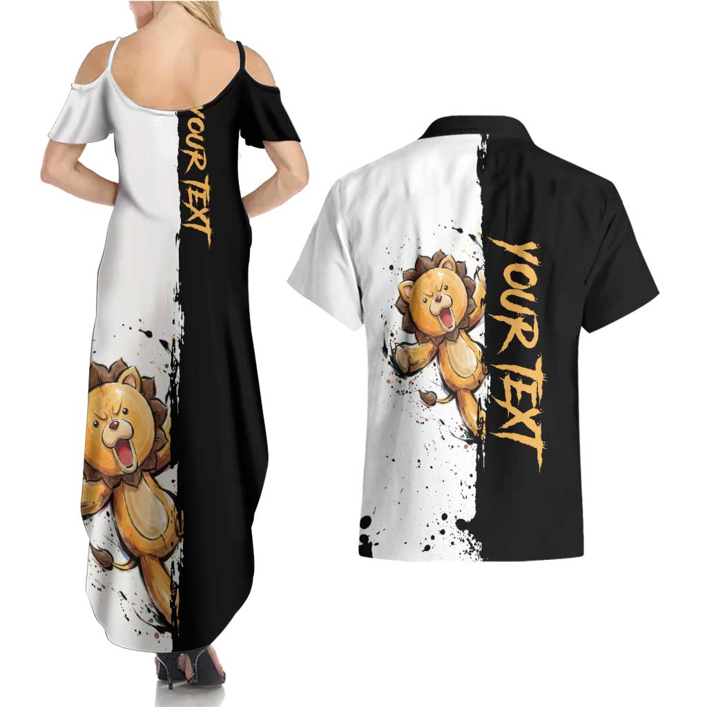 Personalized Kon Couples Matching Summer Maxi Dress and Hawaiian Shirt Ink Splash Anime Brush Style
