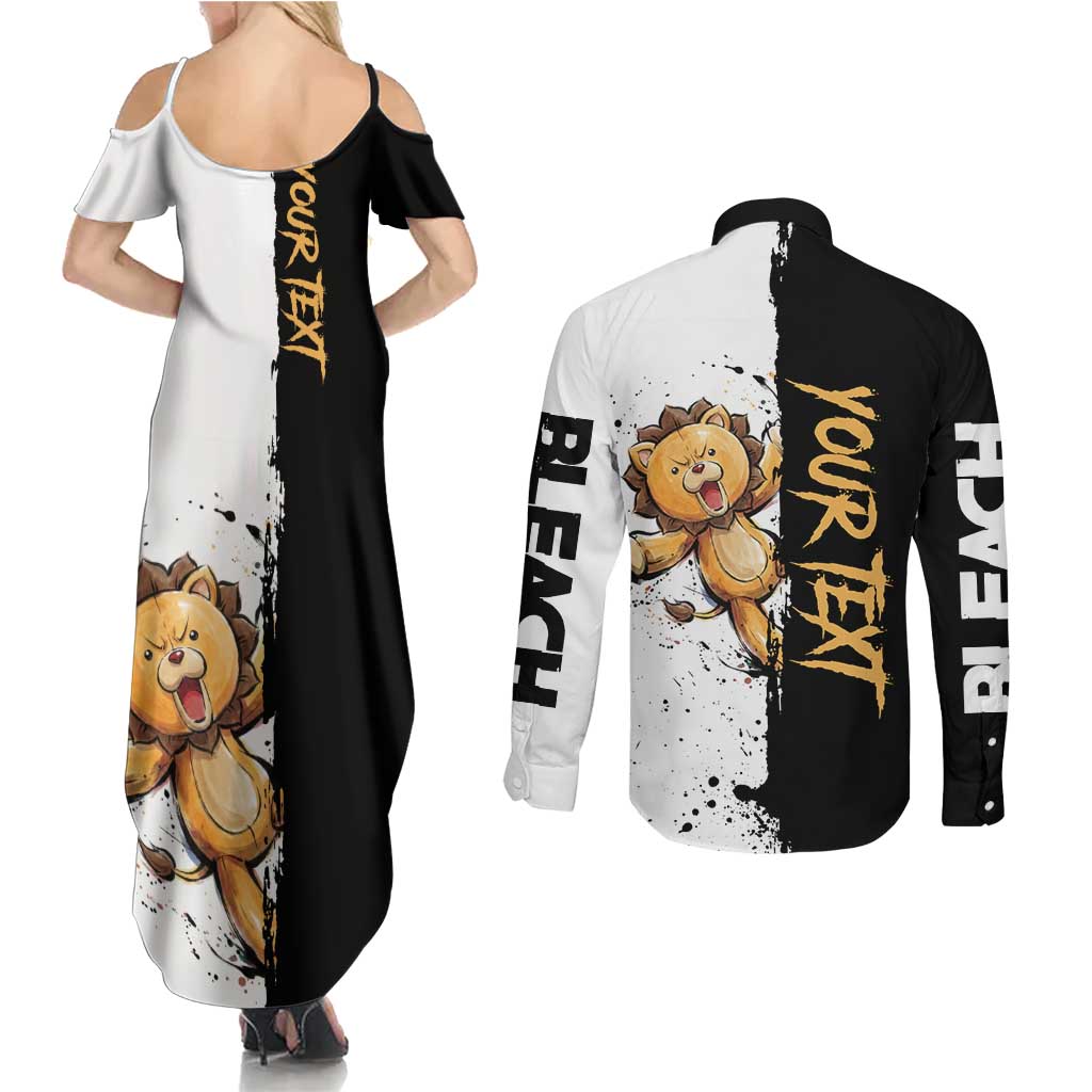 Personalized Kon Couples Matching Summer Maxi Dress and Long Sleeve Button Shirt Ink Splash Anime Brush Style