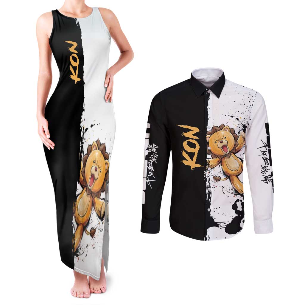 Personalized Kon Couples Matching Tank Maxi Dress and Long Sleeve Button Shirt Ink Splash Anime Brush Style