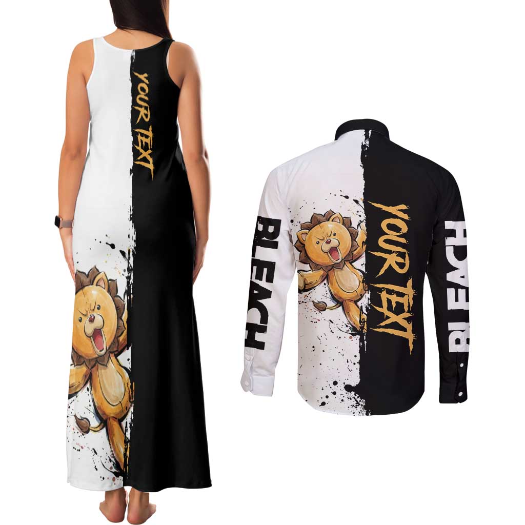 Personalized Kon Couples Matching Tank Maxi Dress and Long Sleeve Button Shirt Ink Splash Anime Brush Style
