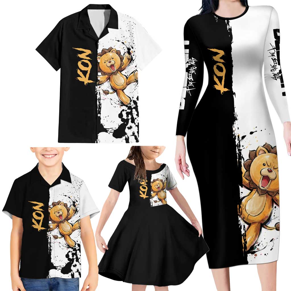 Personalized Kon Family Matching Long Sleeve Bodycon Dress and Hawaiian Shirt Ink Splash Anime Brush Style