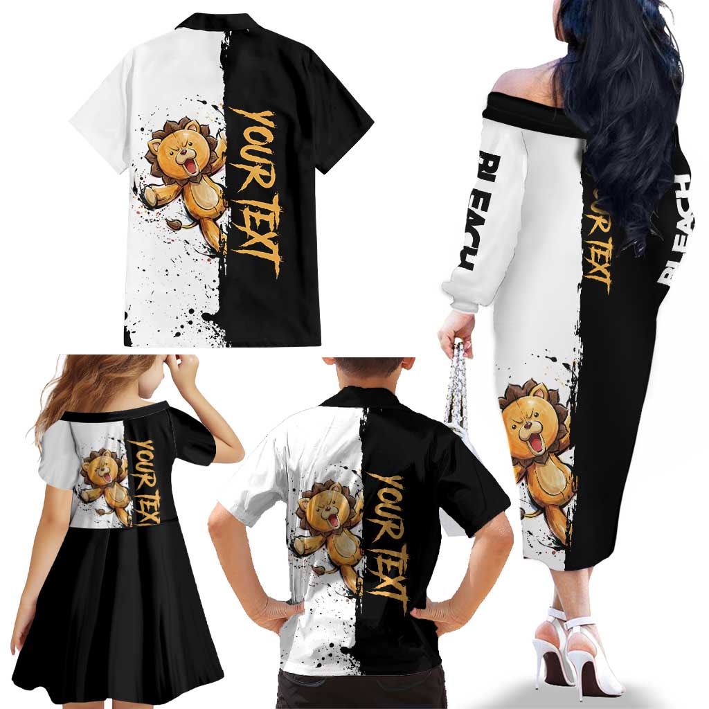Personalized Kon Family Matching Off The Shoulder Long Sleeve Dress and Hawaiian Shirt Ink Splash Anime Brush Style