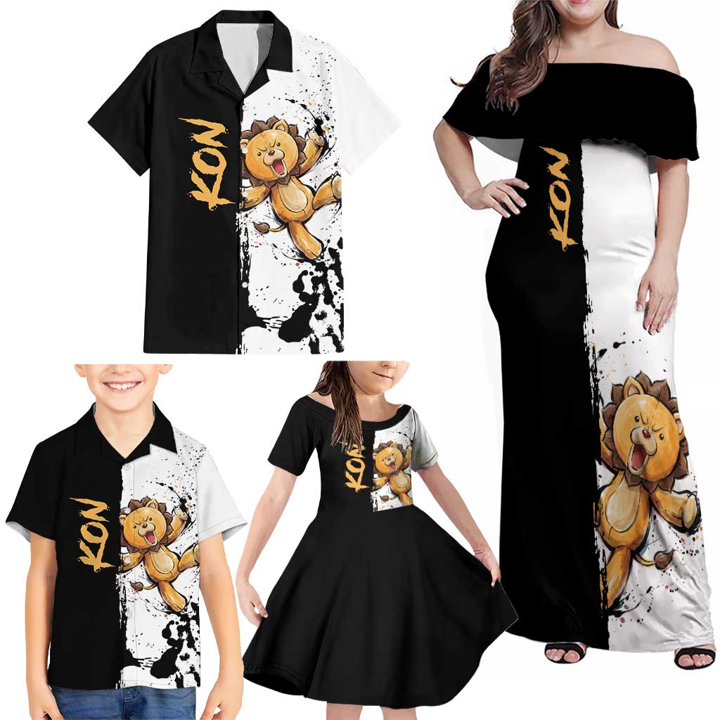 Personalized Kon Family Matching Off Shoulder Maxi Dress and Hawaiian Shirt Ink Splash Anime Brush Style