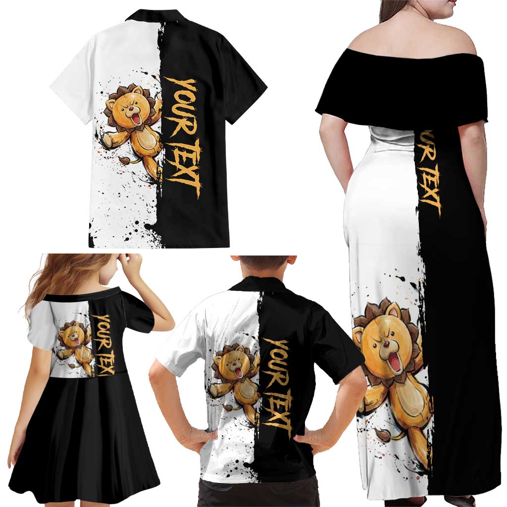 Personalized Kon Family Matching Off Shoulder Maxi Dress and Hawaiian Shirt Ink Splash Anime Brush Style