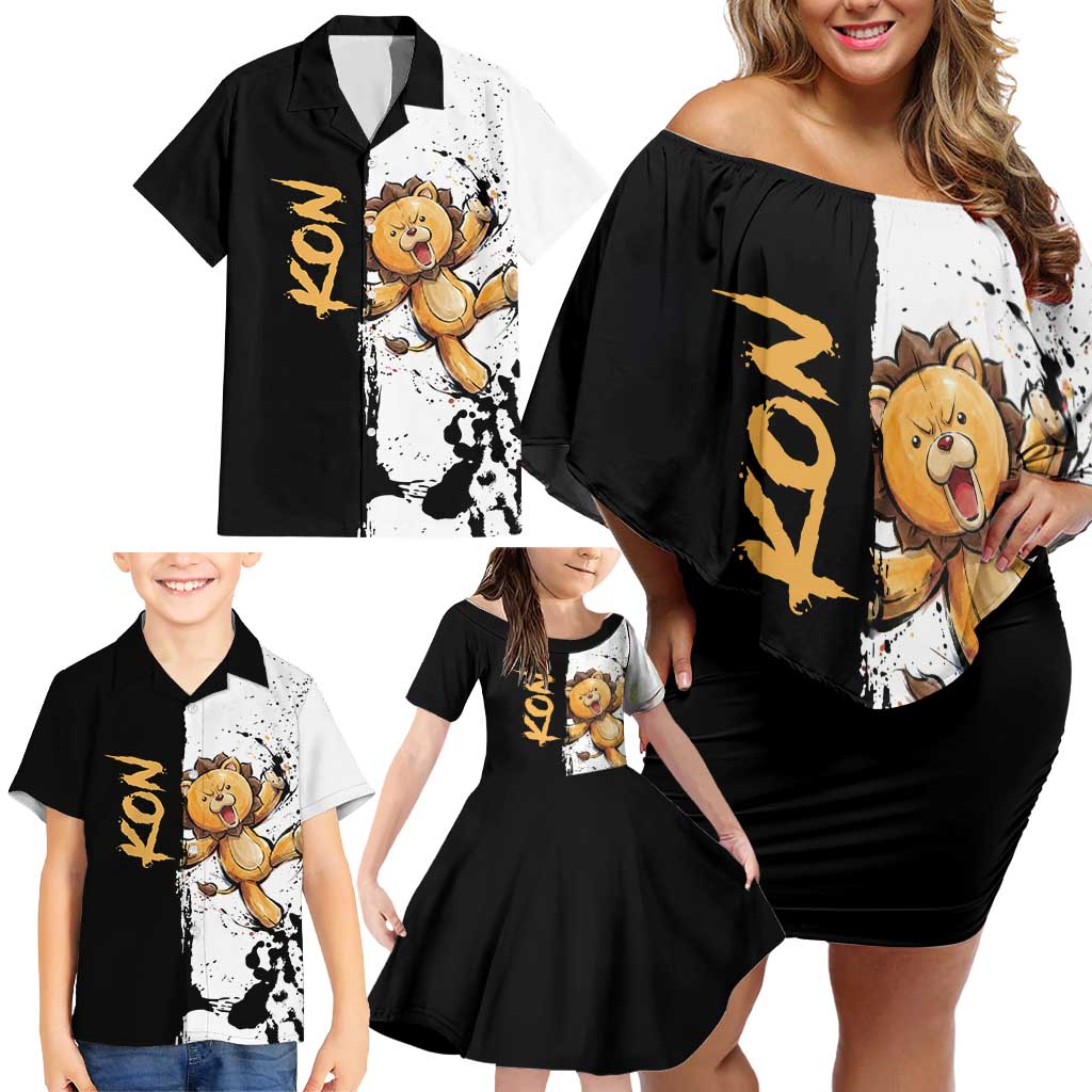 Personalized Kon Family Matching Off Shoulder Short Dress and Hawaiian Shirt Ink Splash Anime Brush Style