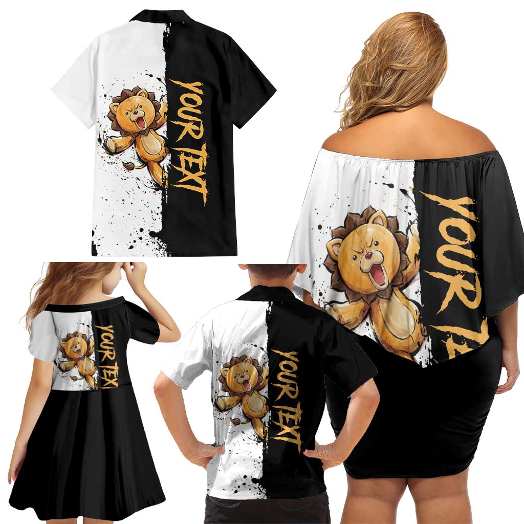Personalized Kon Family Matching Off Shoulder Short Dress and Hawaiian Shirt Ink Splash Anime Brush Style